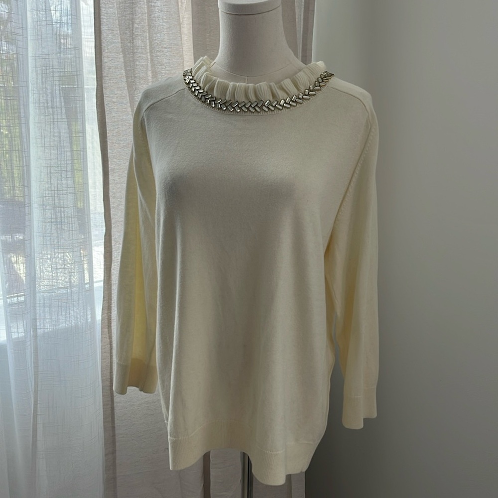 RSVP BY TALBOTS! Beautiful Sweater. Ivory Cream. crystals Large NWT
